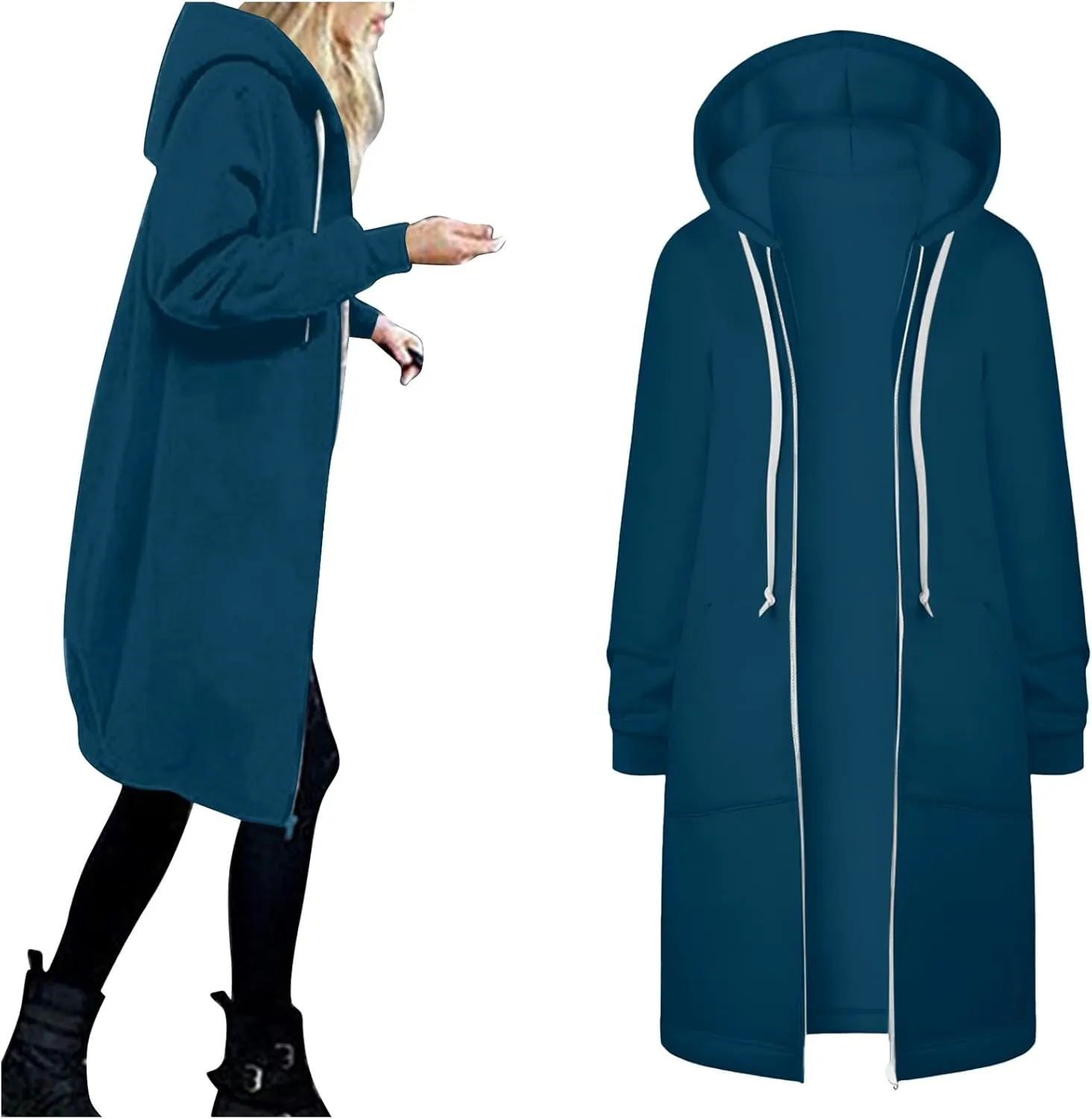 Zip Up Long Hoodie for Women Fleece Plus Size Jacket Long Sleeve Fall Winter Coat Warm Hooded Sweatshirt with Pockets