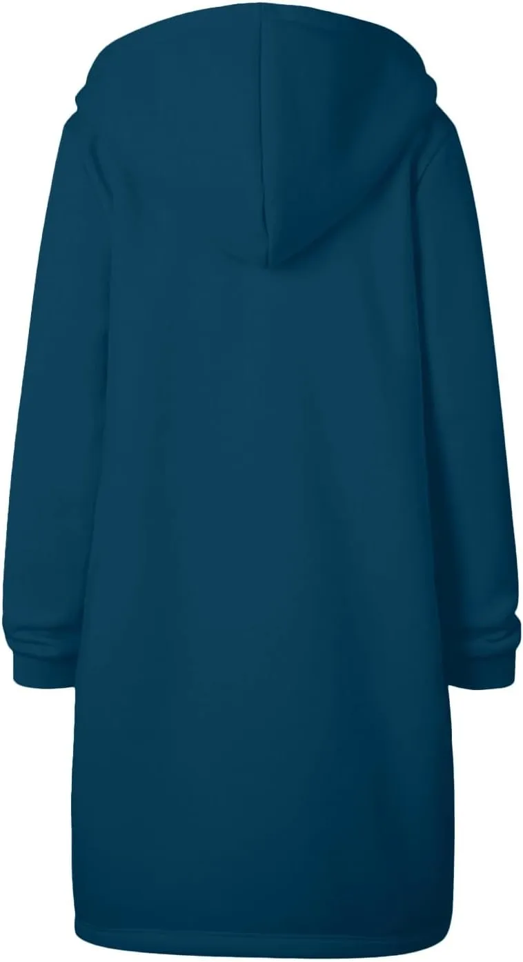 Zip Up Long Hoodie for Women Fleece Plus Size Jacket Long Sleeve Fall Winter Coat Warm Hooded Sweatshirt with Pockets