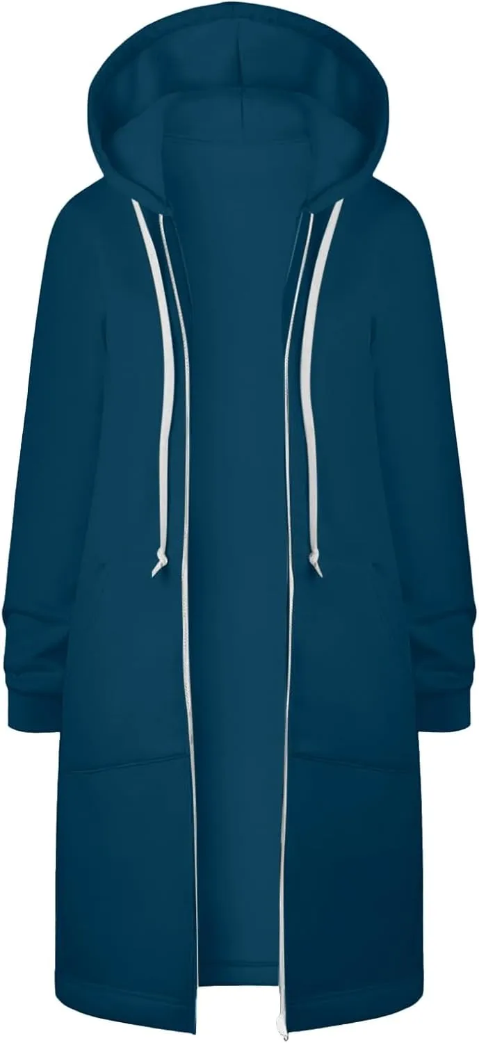 Zip Up Long Hoodie for Women Fleece Plus Size Jacket Long Sleeve Fall Winter Coat Warm Hooded Sweatshirt with Pockets
