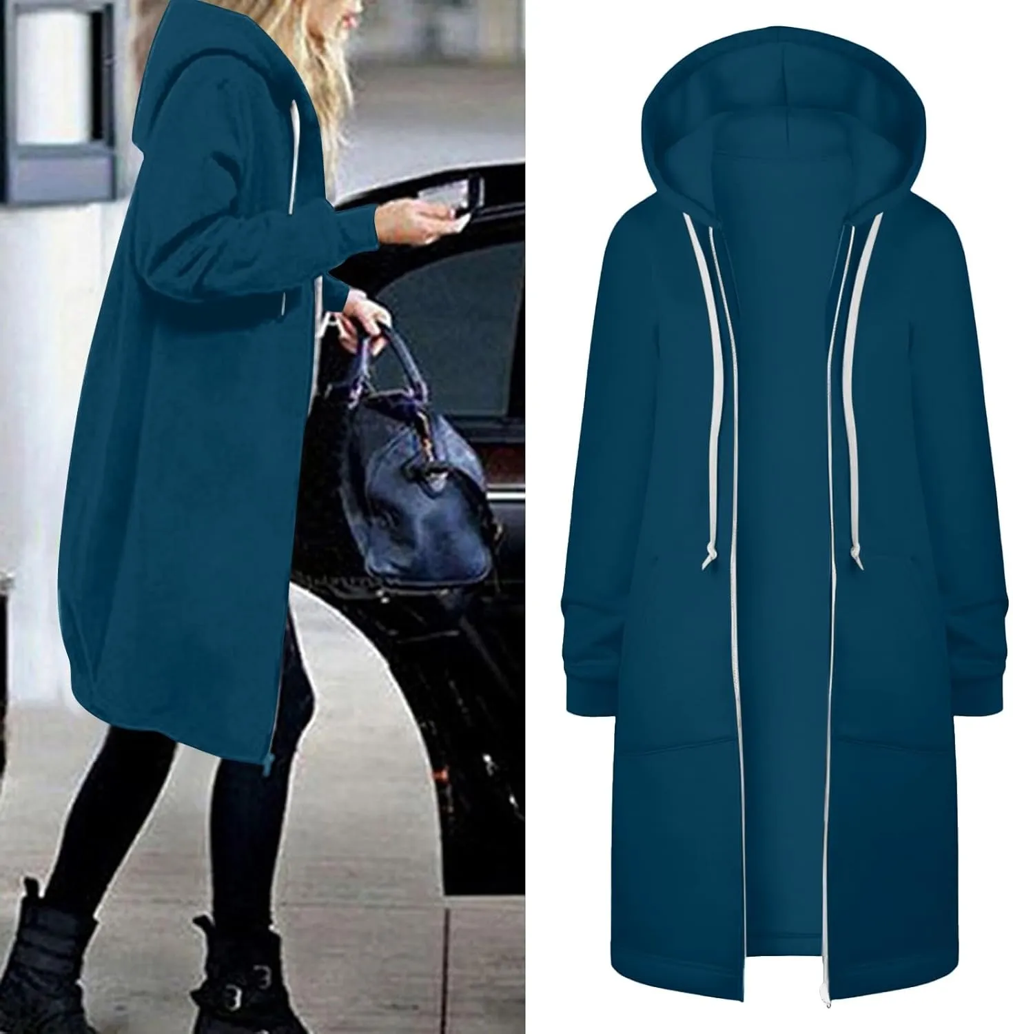 Zip Up Long Hoodie for Women Fleece Plus Size Jacket Long Sleeve Fall Winter Coat Warm Hooded Sweatshirt with Pockets